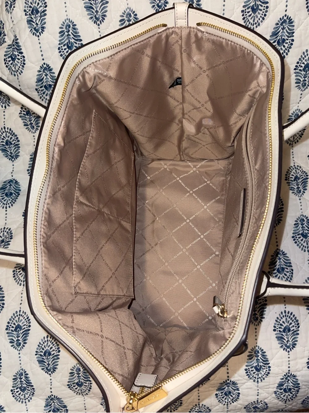 Michael Kors Cream Structured Leather Tote with Gold Logo